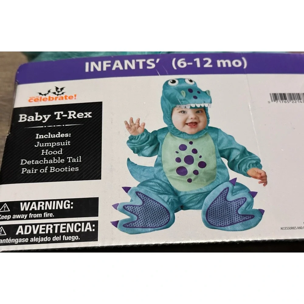 Baby T-Rex Halloween Costume Teal Blue Dinosaur Infants 6-12 Months 4pc NWT